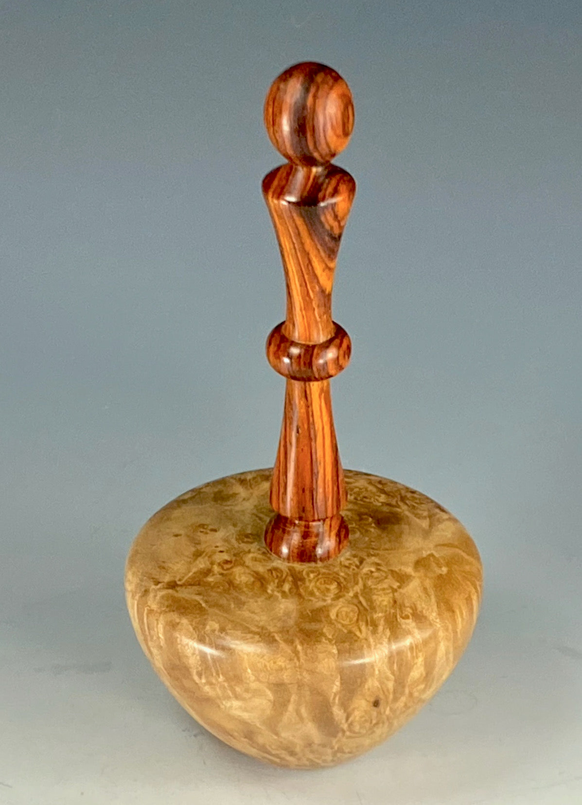 HOLLOW FORM TURNED FROM MAPLE BURL, WITH COCOBOLO ROSEWOOD FINIAL