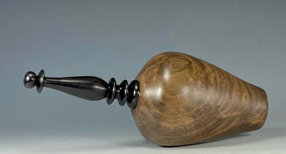 VESSEL TURNED FROM CLARO WALNUT, WITH AFRICAN BLACKWOOD FINIAL