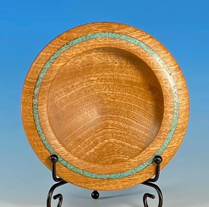 ENCLOSED FORM TURNED FROM SAPELE, WITH TURQUOISE INLAY